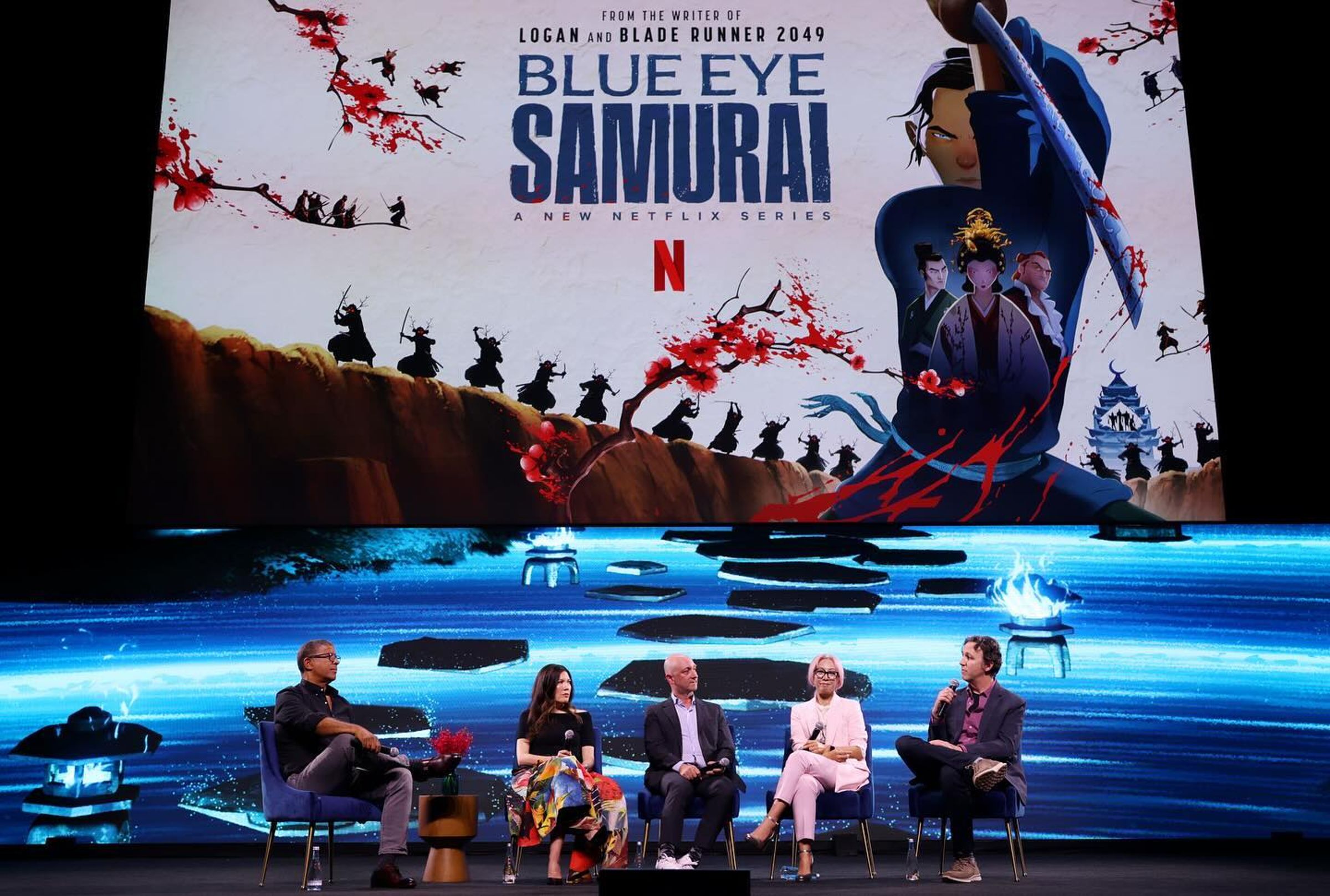 歷經資金難尋的波折後, 《藍眼武士》最後落腳Netflix,右二起為吳怡君、麥可葛林和安柏諾伊祖米。(翻攝自吳怡君IG)