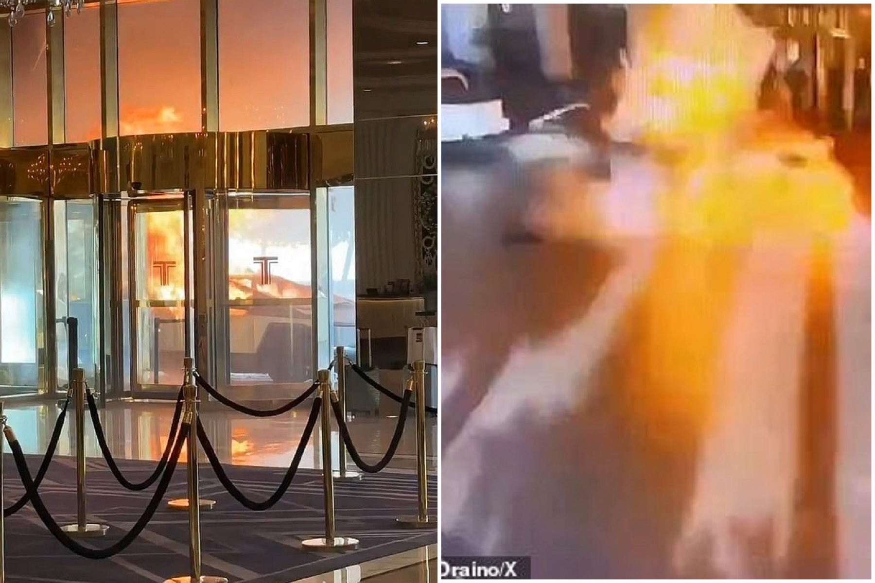 特斯拉停川普飯店前大爆炸，恐怖影片曝光！馬斯克急喊「案情不單純」。（翻自《每日郵報》）