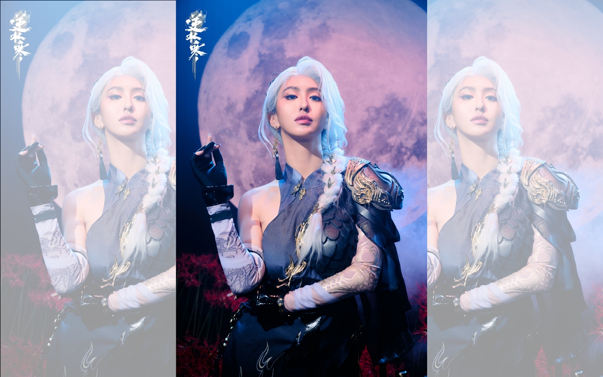 薔薔身著精緻重甲，眼神銳利、氣場全開。