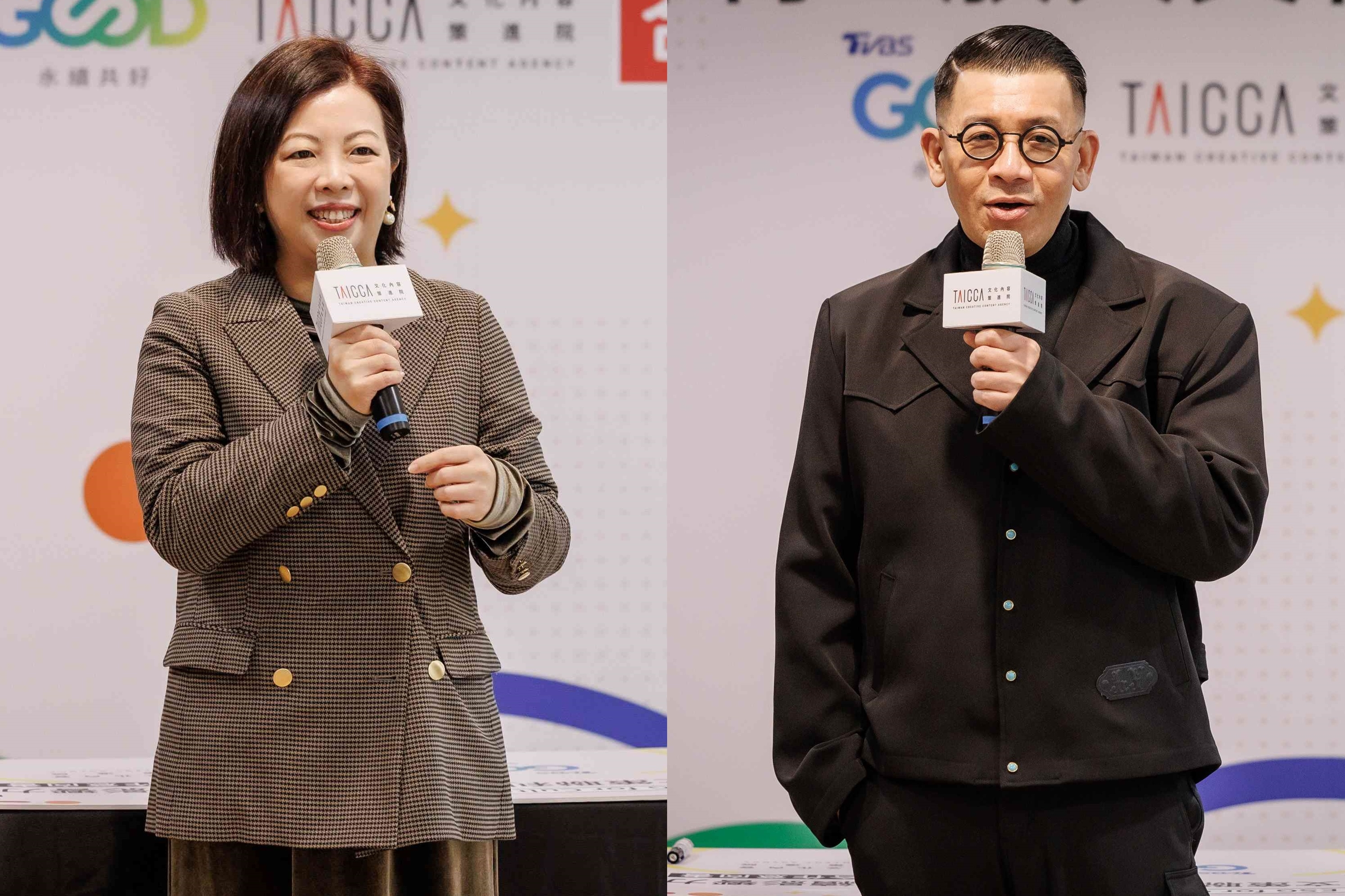 文策院董事長蔡嘉駿（右）與TVBS總經理劉文硯（左）簽署合作意向書（MOU）推動ESG for Culture理念。（文策院提供）