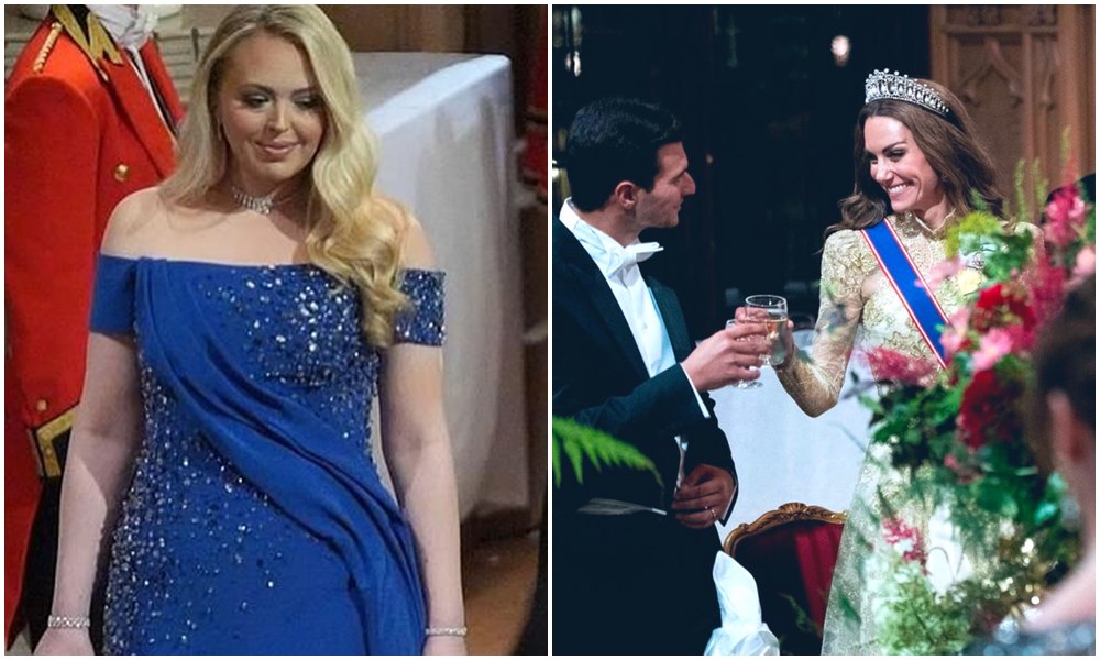 川普的女婿布魯斯（右圖）在國宴中與凱特王妃並肩而坐，蒂芬妮（左圖）則坐在其他地方。（翻攝X@ScipioArizonas、tonibreiss IG）