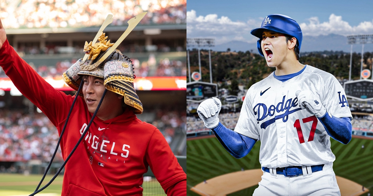 大谷翔平（右）還沒正式披上道奇隊球衣，就先破了銷售紀錄；此外，消息指出他在合約中要求要有一名全職翻譯（即水原一平，左圖）。（翻攝自X@MLB、Los Angeles Angels臉書）