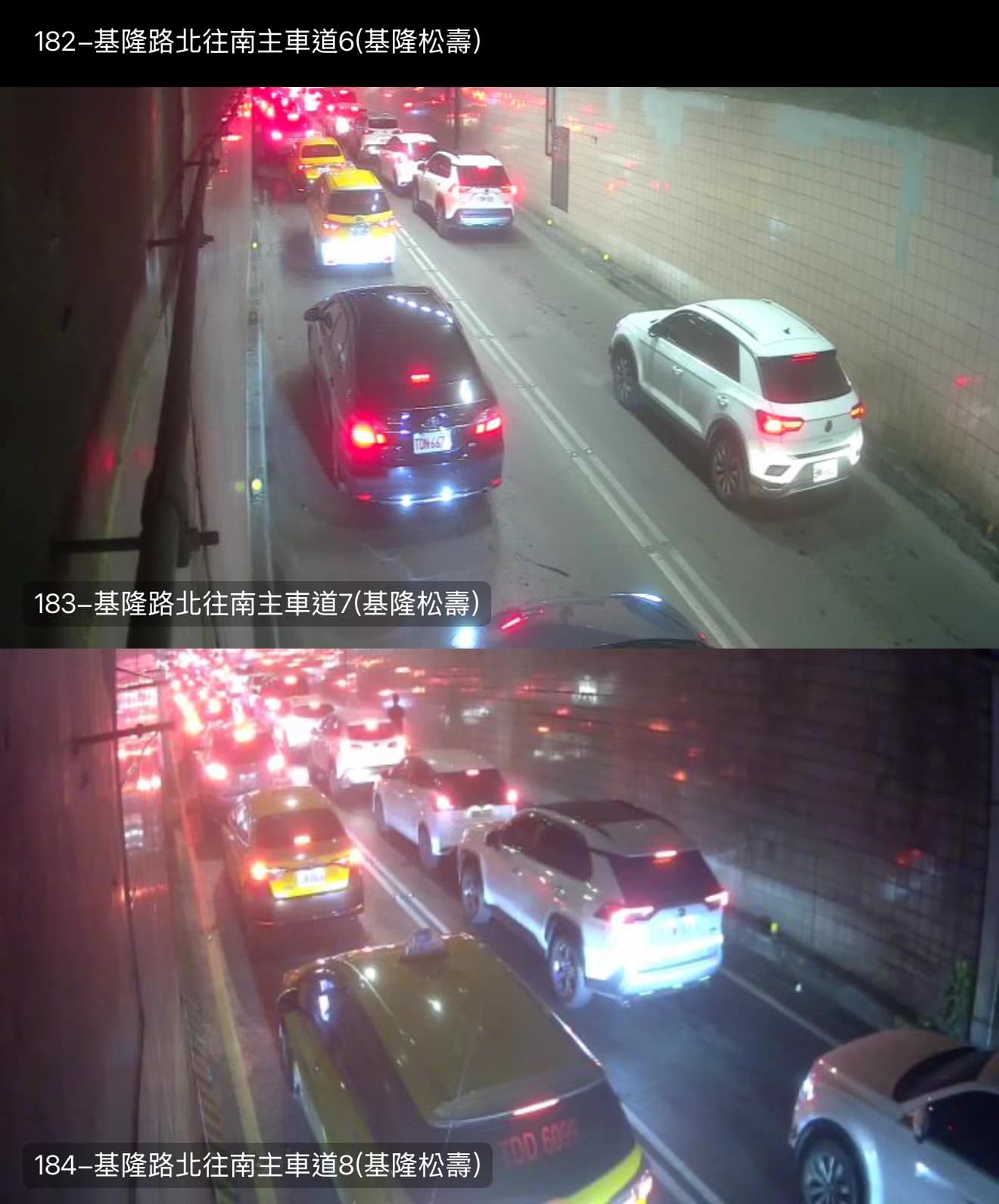 台北市信義區基隆路2段夜間施工封路，導致大塞車。（翻攝自臉書＠陳宥丞）