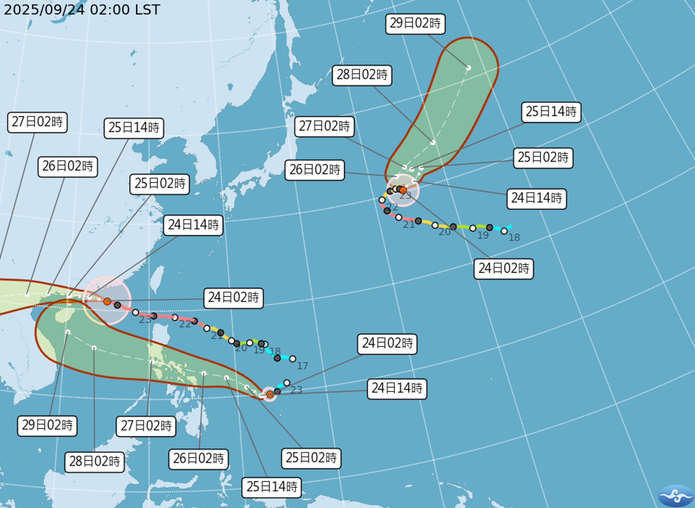 樺加沙遠離台灣後，新的颱風已生成，但不會直接影響台灣。（翻攝自中央氣象署官網）