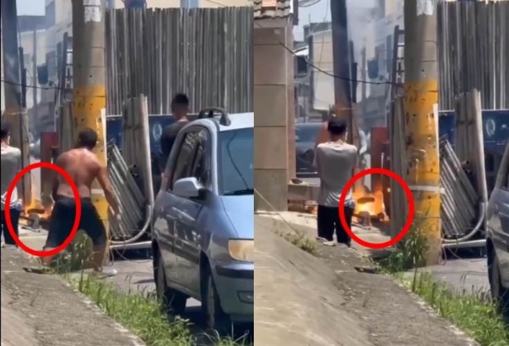 雲林工人誤觸高壓電，下半身瞬間燃燒驚悚畫面曝光。（翻攝畫面）