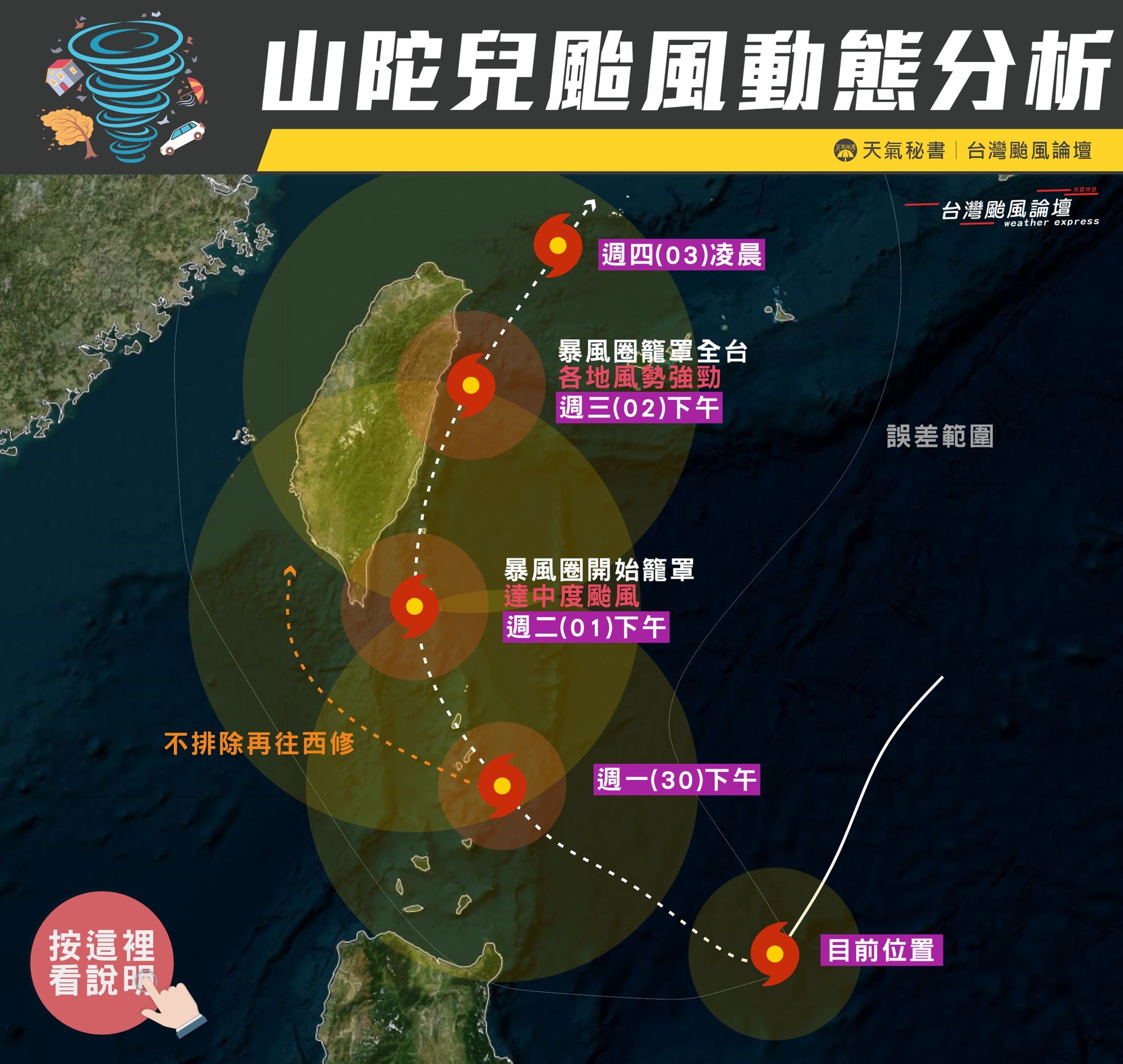 未來颱風山陀兒路徑不排除再往西修。(翻攝自「台灣颱風論壇|天氣特急」臉書粉專)