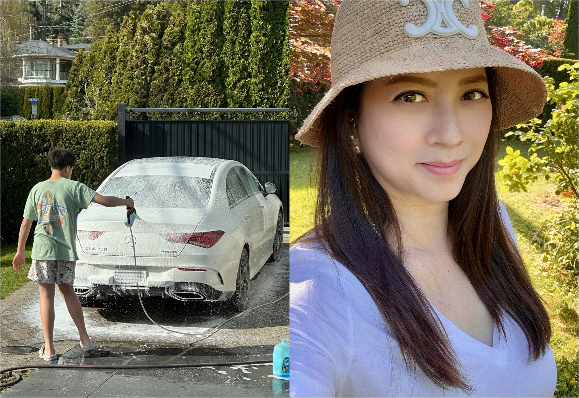 郭靜純分享兒子創業洗車照。(翻攝自郭靜純臉書)