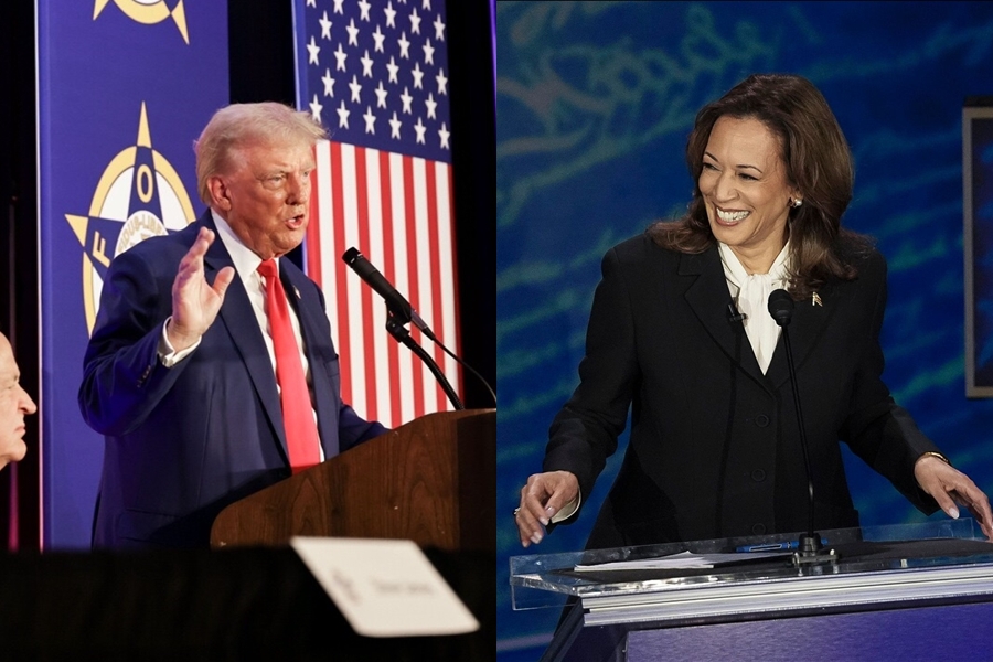 川普與賀錦麗的辯論大戰10日晚間登場，雙方互有攻防。（翻攝自Donald J. Trump Truth Social、Kamala Harris臉書）