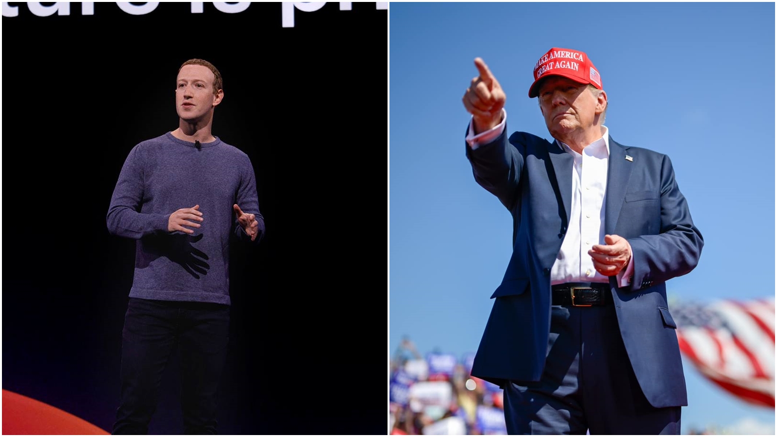 川普放話,如果當選總統,就要把祖克柏在內的「選舉操控者」送進監獄。(翻攝自臉書@Mark Zuckerberg、Donald J. Trump)