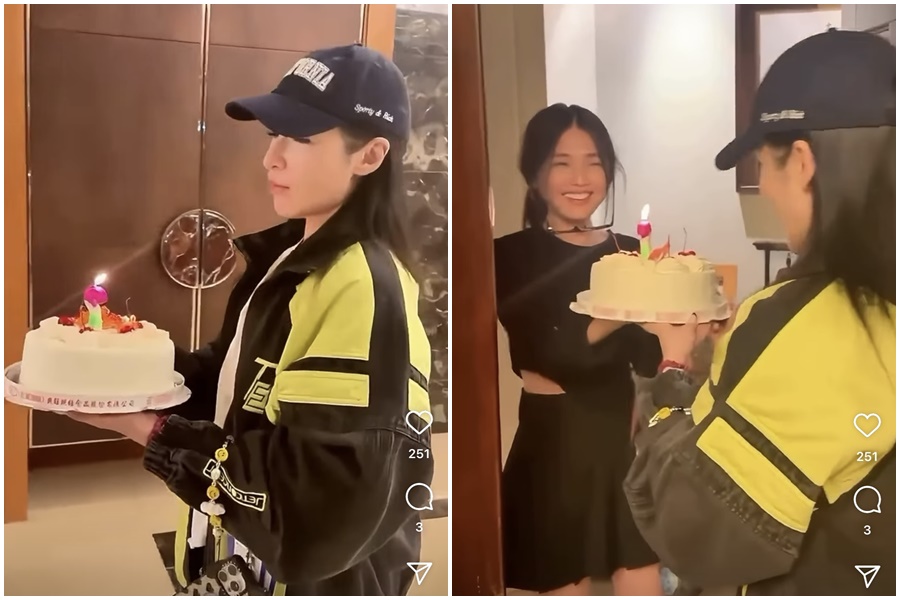 蕭亞軒難得露臉，公開為閨密蜜雪慶生；蜜雪事後在IG分享Elva為她慶生的影片。（翻攝自蜜雪IG）