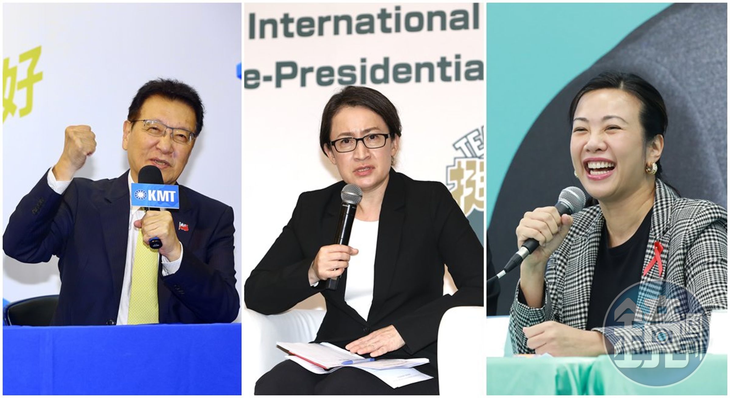 吳欣盈（右起）、蕭美琴、趙少康三人參選副總統，話題都快搶過正的總統參選人。（本刊資料照）