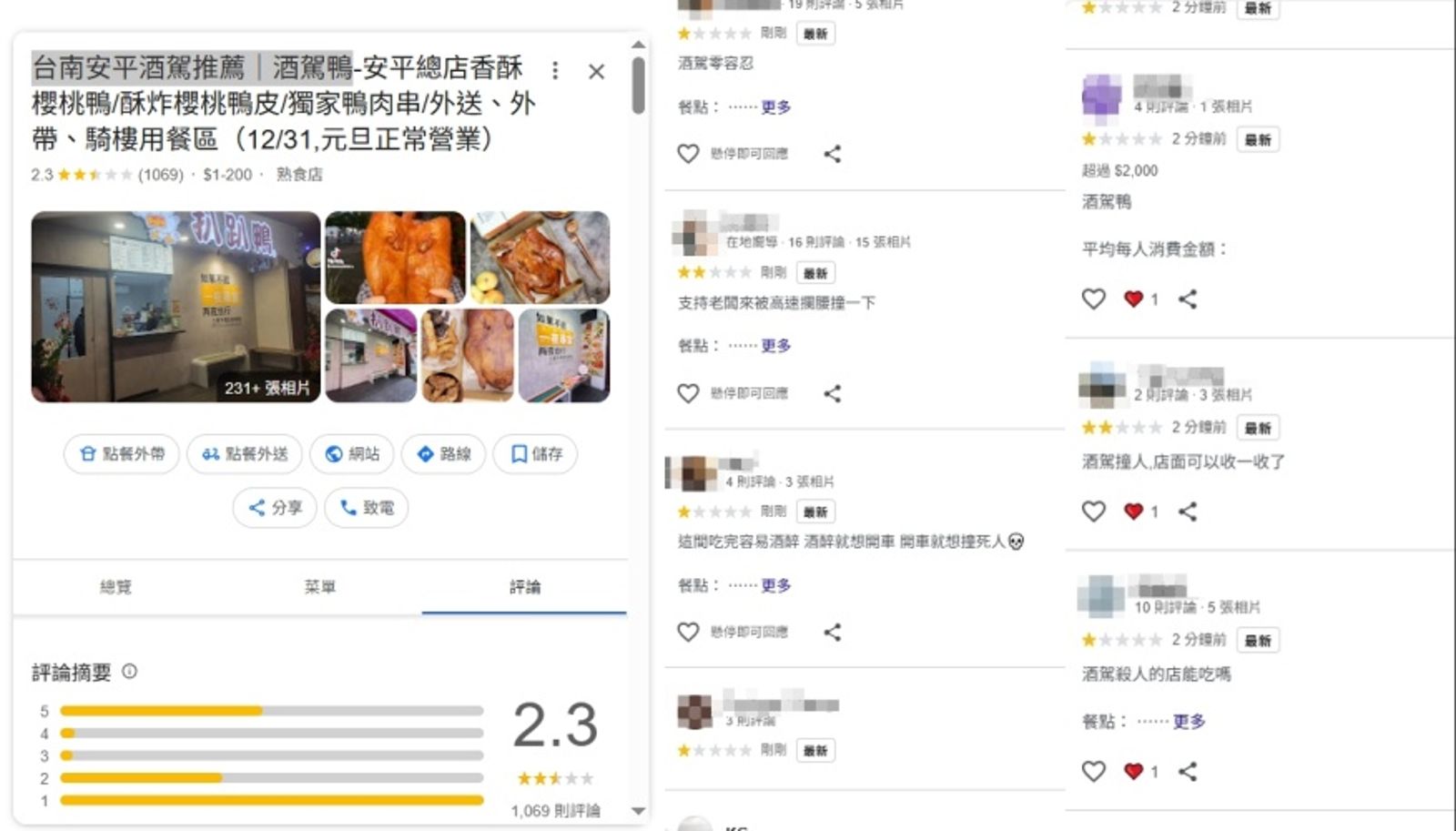 消息曝光後，許多網友憤怒湧入店家的google評論留言。（翻攝自google評論）