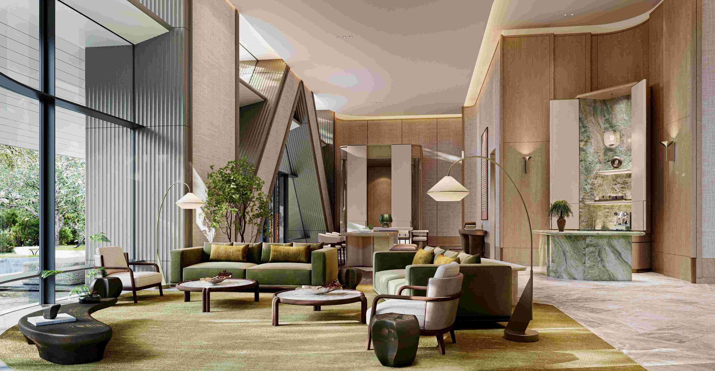 The Wireless Residences by Upper House的大廳色彩比較跳躍，風格溫暖活潑。（Upper House提供）