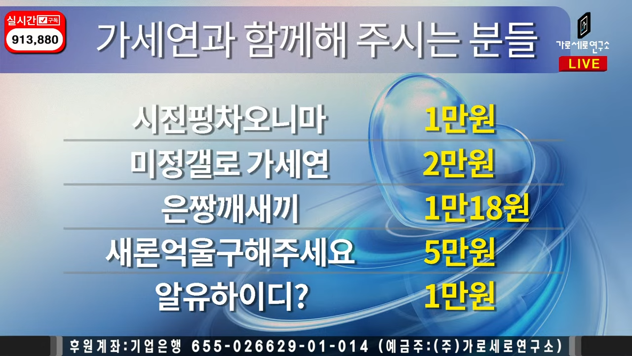 橫豎研究YT頻道直播感謝抖內時，出現意外插曲。（翻攝自가로세로연구소 YT頻道）