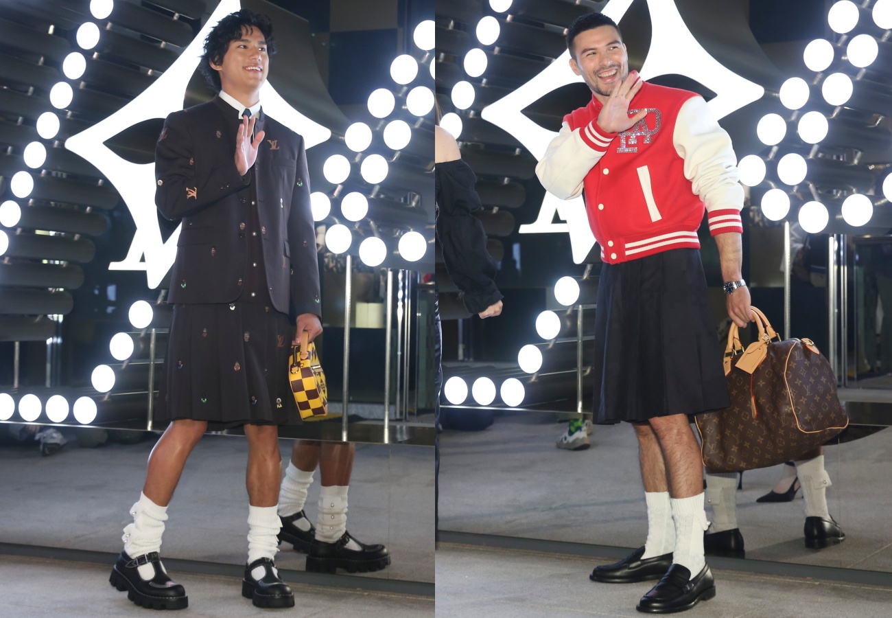 （左）朱軒洋、鳳小岳以裙裝look出席開幕活動。