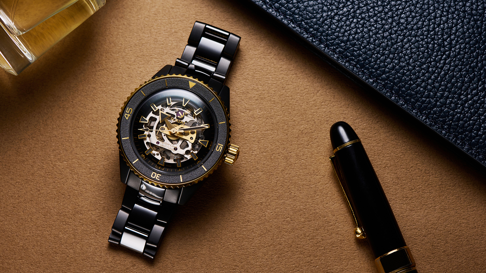 RADO Captain Cook High-Tech Ceramic Skeleton X TAIPEI 101 Limited Edition｜錶徑43mm／高科技陶瓷錶殼／時、分、秒指示／R808自動上鍊機芯／動力儲存約80小時／防水300米／定價NT$158,300（限量101只）