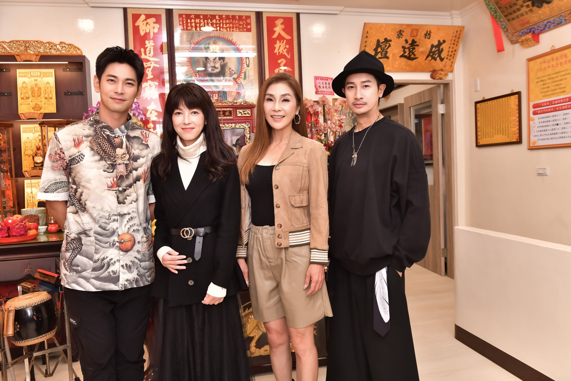 該片以媽祖為核心，闡述因果輪迴與善惡有報的教義。左起楊子儀、陳明真、梁佑南、邱凱偉。(北投映像電影提供)