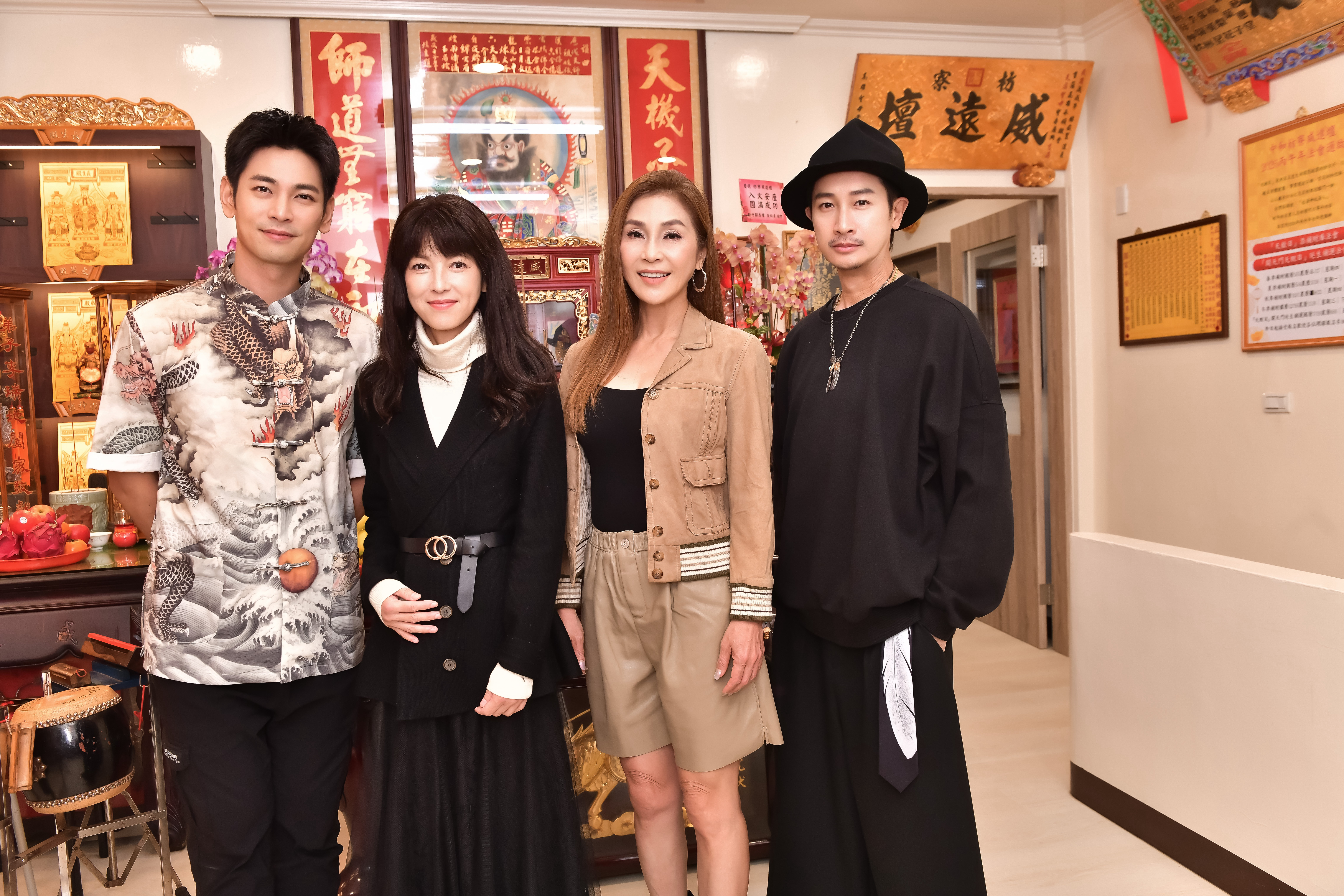 該片以媽祖為核心，闡述因果輪迴與善惡有報的教義。左起楊子儀、陳明真、梁佑南、邱凱偉。(北投映像電影提供)