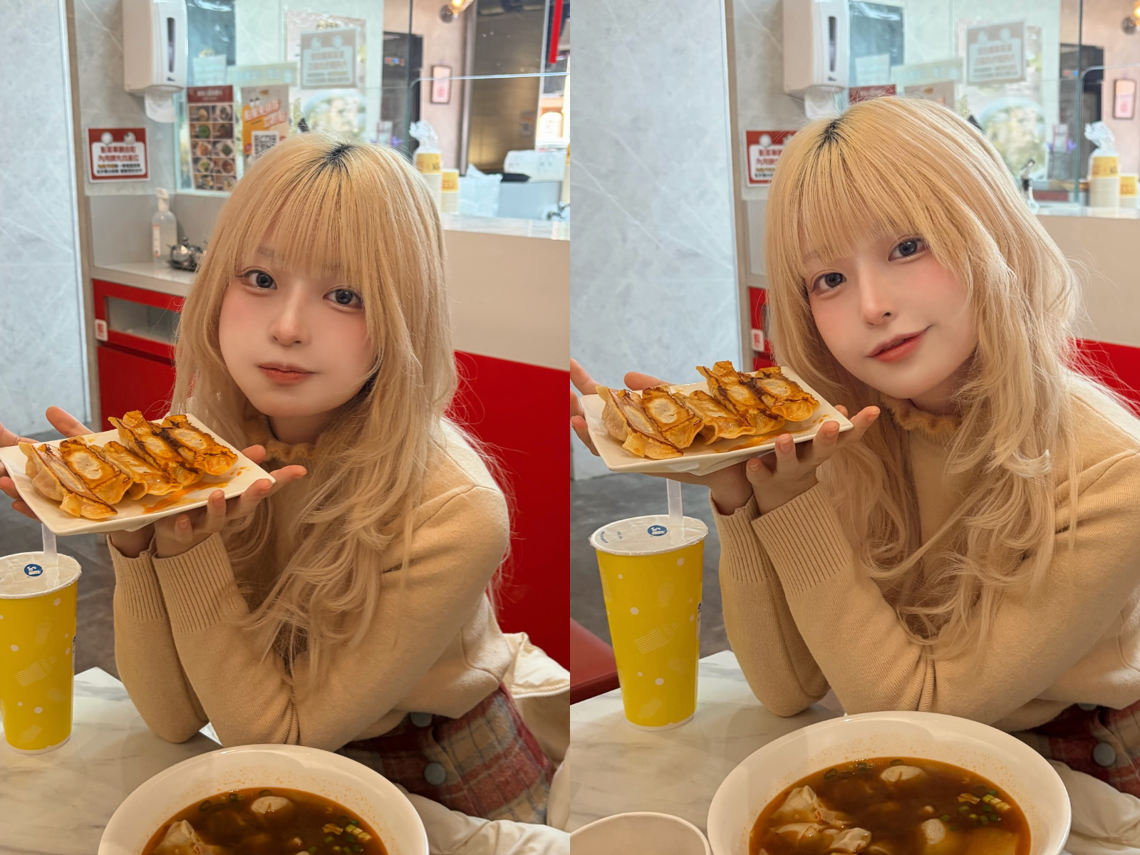 一名日本知名Cosplayer來台旅遊，曬出幾個在八方雲集用餐照，網友紛紛誤認是網美咖啡店。（翻攝自abab_abab_0／Threads）