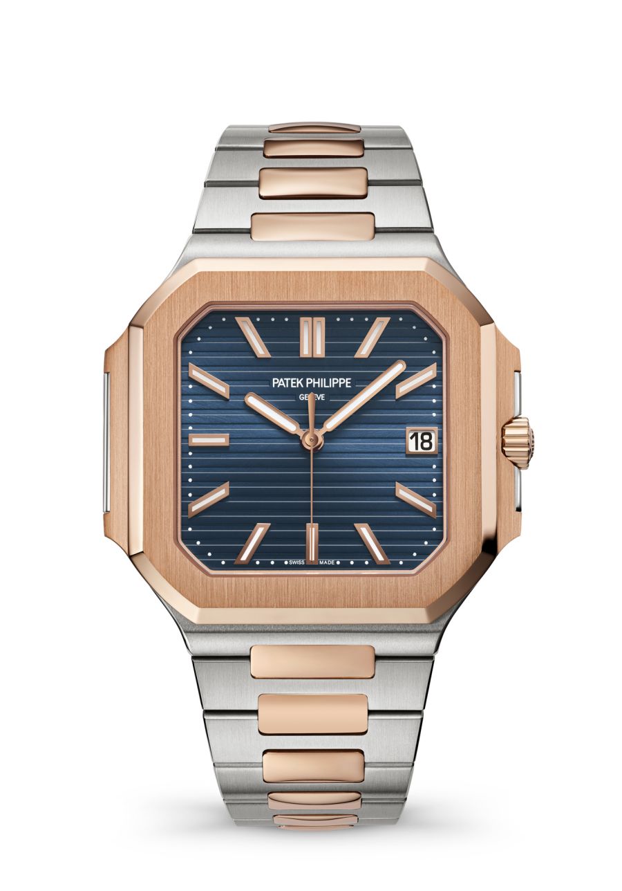 PATEK PHILIPPE Cubitus 5821/1AR-001 這是Cubitus系列大三針日期錶的半金款5821/1AR-001，精鋼錶殼鍊帶，配以K金錶圈與中央鍊節，使呈現復古斯文的風格，允文允武，完美呈現都會運動生活風格。 功能：時、分、秒指示；日期顯示 機芯：自動上鏈機芯 定價約NT$1,984,000