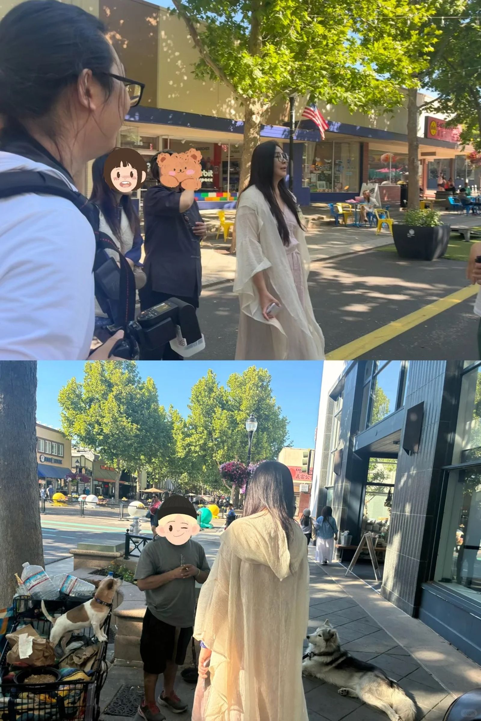 王祖賢在路上遇見帶著狗狗的街友時，特地停下腳步關心閒聊。（翻攝小紅書）