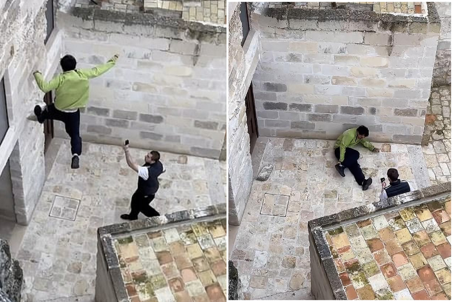 男玩「跑酷」破壞古蹟，大膽飛簷走壁下一秒慘了！現世報降臨。（翻自《每日郵報》）