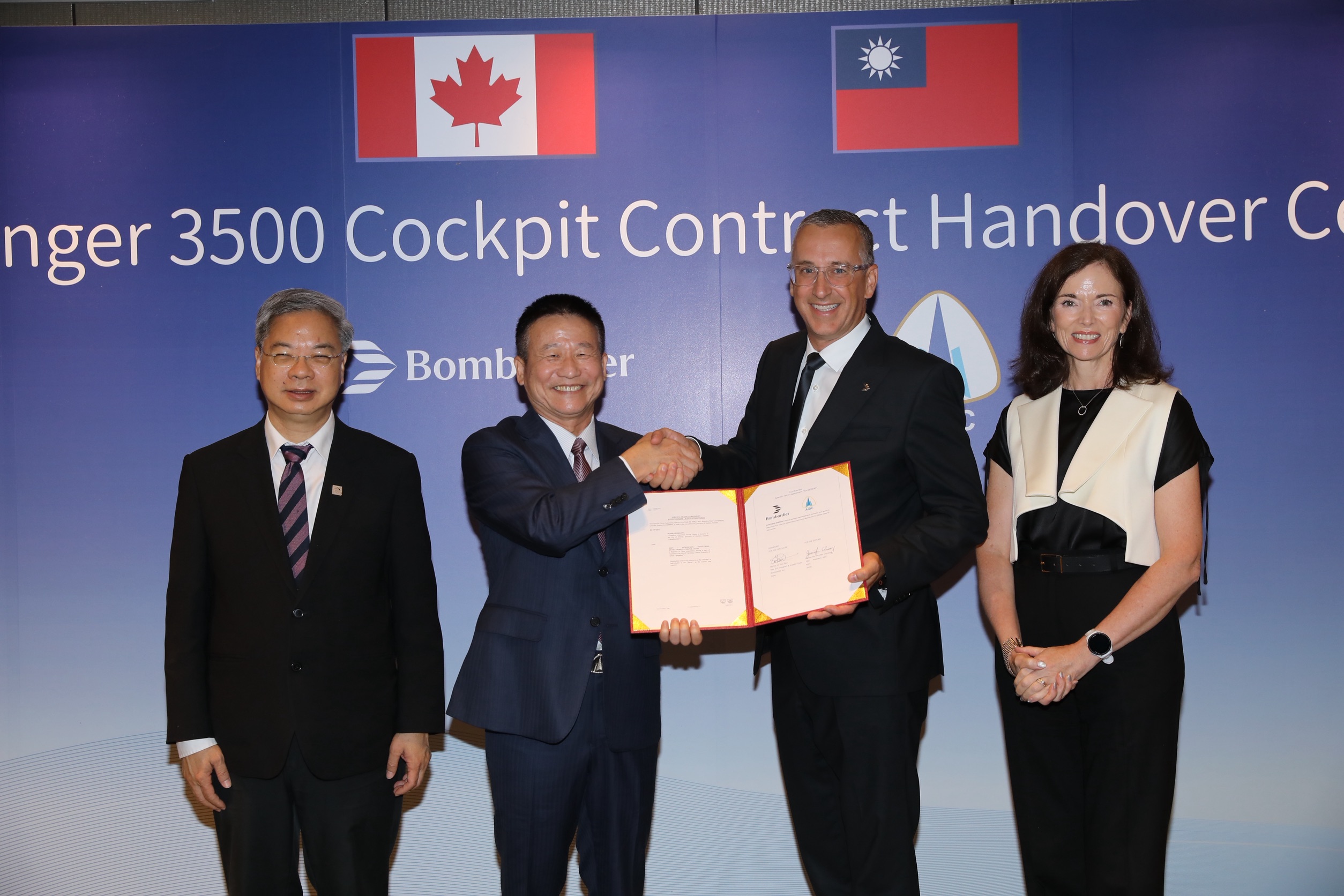 漢翔與加拿大航太集團龐巴迪(Bombardier),7日於台北締結Challenger 3500商務客機駕駛艙暨前機身結構組件策略合作協議。