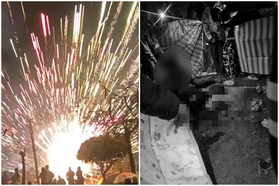 鹿耳門元宵煙火因一顆煙火掉落在原本劃定落焰區約15公尺外，造成觀看民眾上傷。（翻攝自臉書社團「爆料公社二社」）