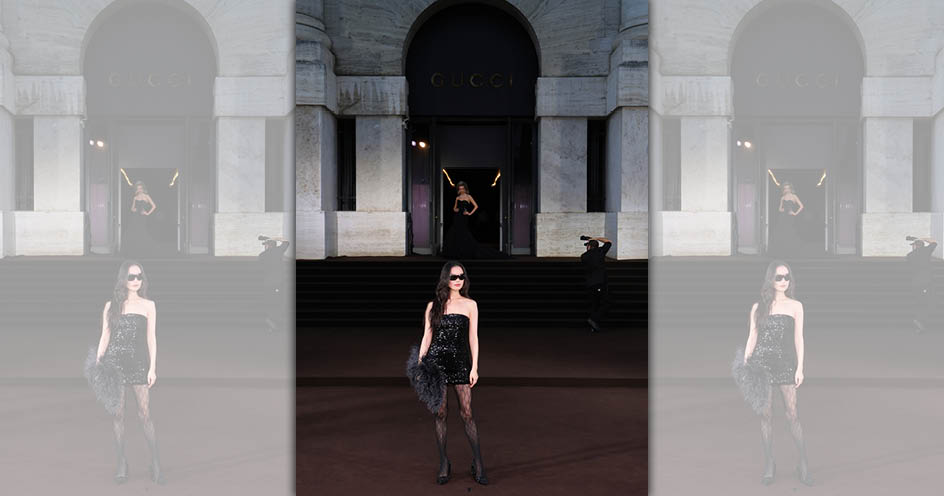 《THE TIGER》首映會上，明星們穿起最新系列亮相，現場宛如將時裝週大秀。圖為中國大陸女星倪妮。（GUCCI提供）