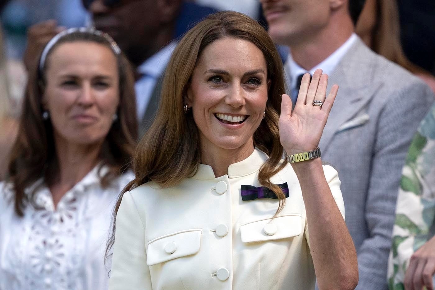凱特王妃上週現身溫布頓，走入皇家包廂時，受到全場歡呼。（翻攝Wimbledon官網）