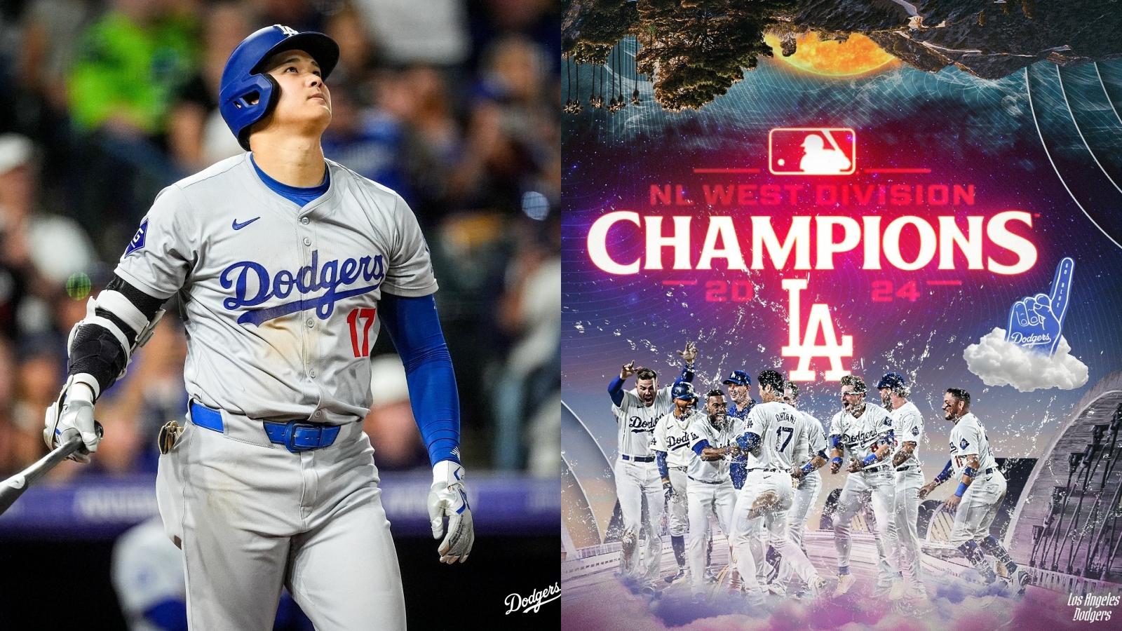 大谷翔平勇奪本季國聯雙冠王,道奇隊拿下國聯西區冠軍,進軍季後賽。(翻攝自X@Dodgers)
