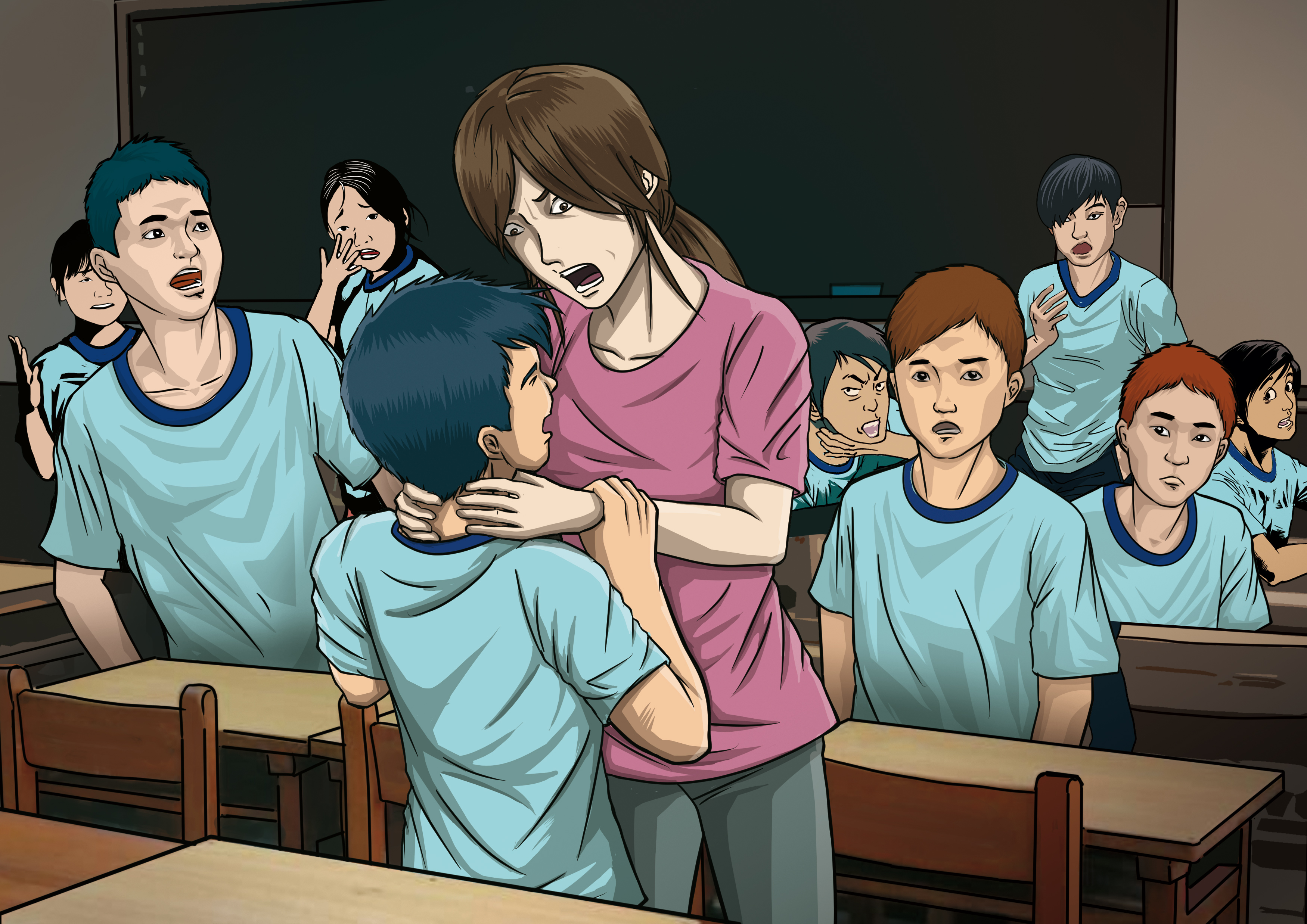 新北市立自強國中紀姓老師遭控上課時掐學生脖子，涉及體罰。