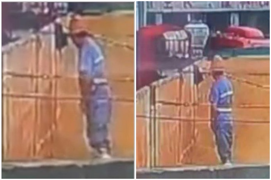 中國山東青島啤酒爆出食安問題，有工人對麥芽原料便溺。（翻攝自微博）