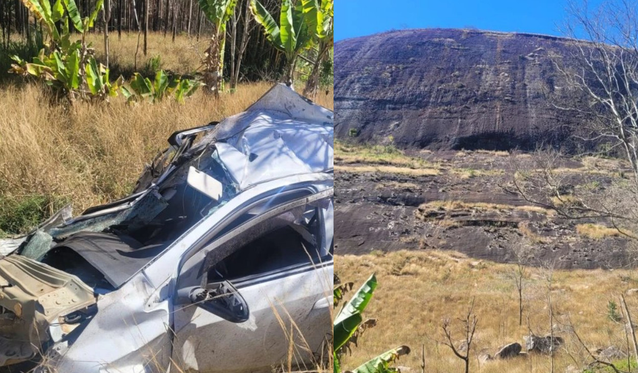 巴西一對情侶疑車震時過於激烈，導致車子滑落懸崖慘死，車身嚴重毀損。（翻攝X@AGazetaES）