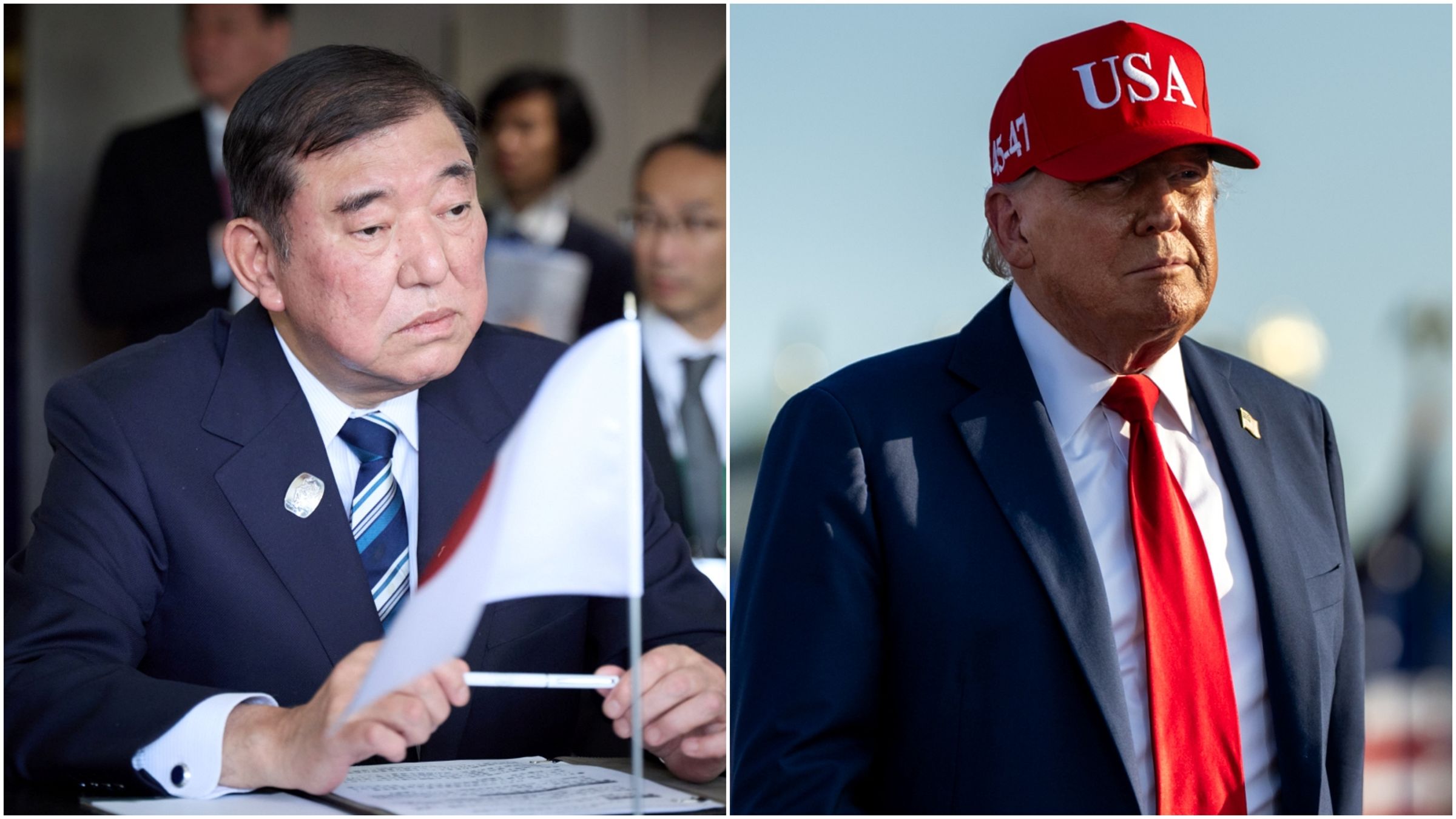 石破茂正面解讀川普25%關稅,「不是30或35%」。(翻攝白宮、石破茂X)
