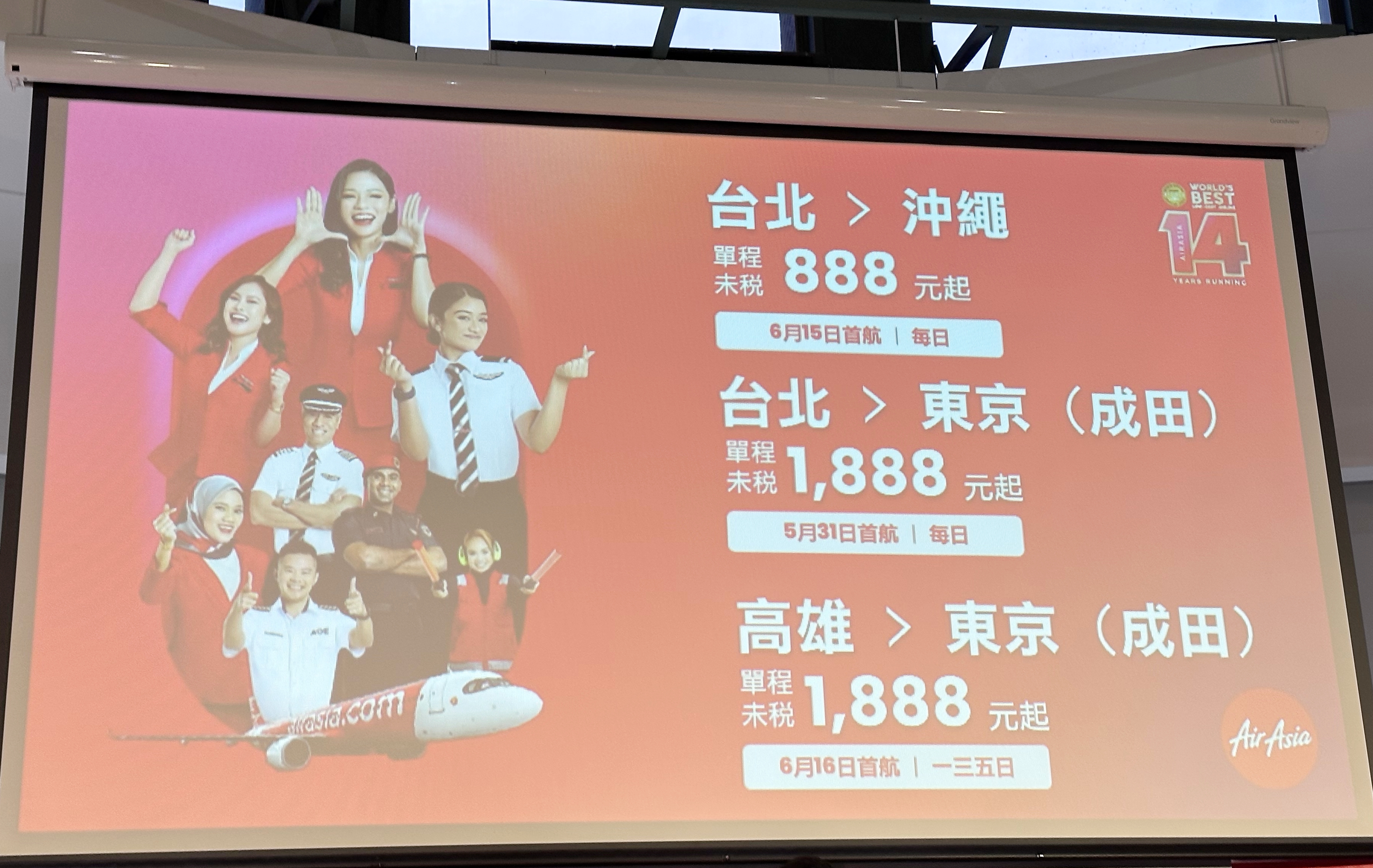 AirAsia X將從2024年5月31日開始營運台北至東京(成田)的新航線;泰國亞洲航空將從2024年6月15日開始營運台北至沖繩、高雄至東京(成田)的新航線。