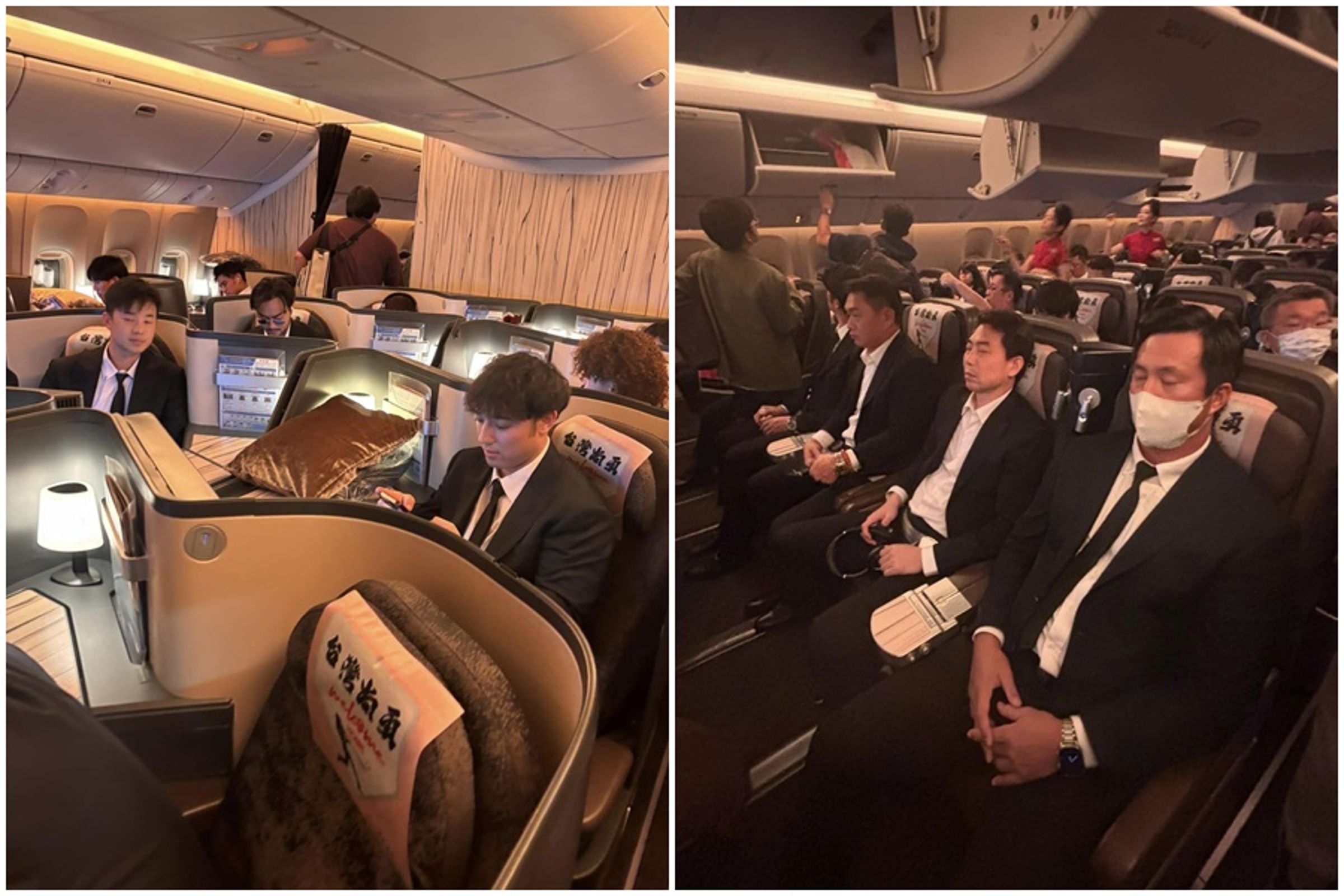 一名網友透露在班機上,直擊王建民、彭政閔與蔡其昌坐在豪經艙,把位子讓給其他球員們。(翻攝自show4653 Threads)