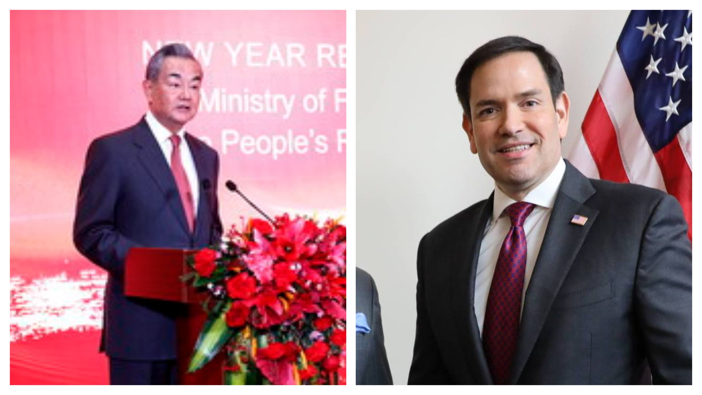 美國總統川普上任後,美國國務卿盧比歐及中國外交部王毅首次通話。(翻攝自中國外交部、臉書@Senator Marco Rubio)
