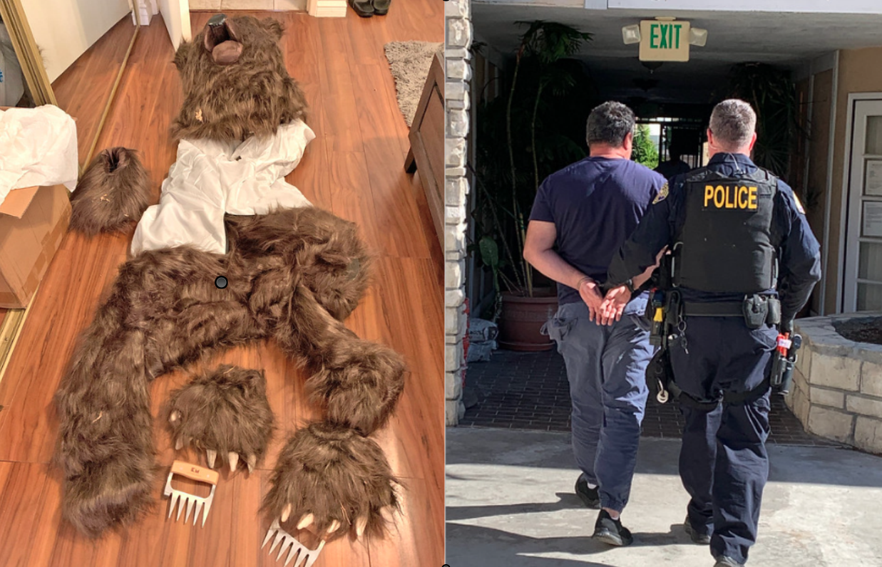 美國洛杉磯近日出現一起人類穿著熊裝破壞豪車，詐領保險金的案件。（翻攝自CA Department of Insurance官網）