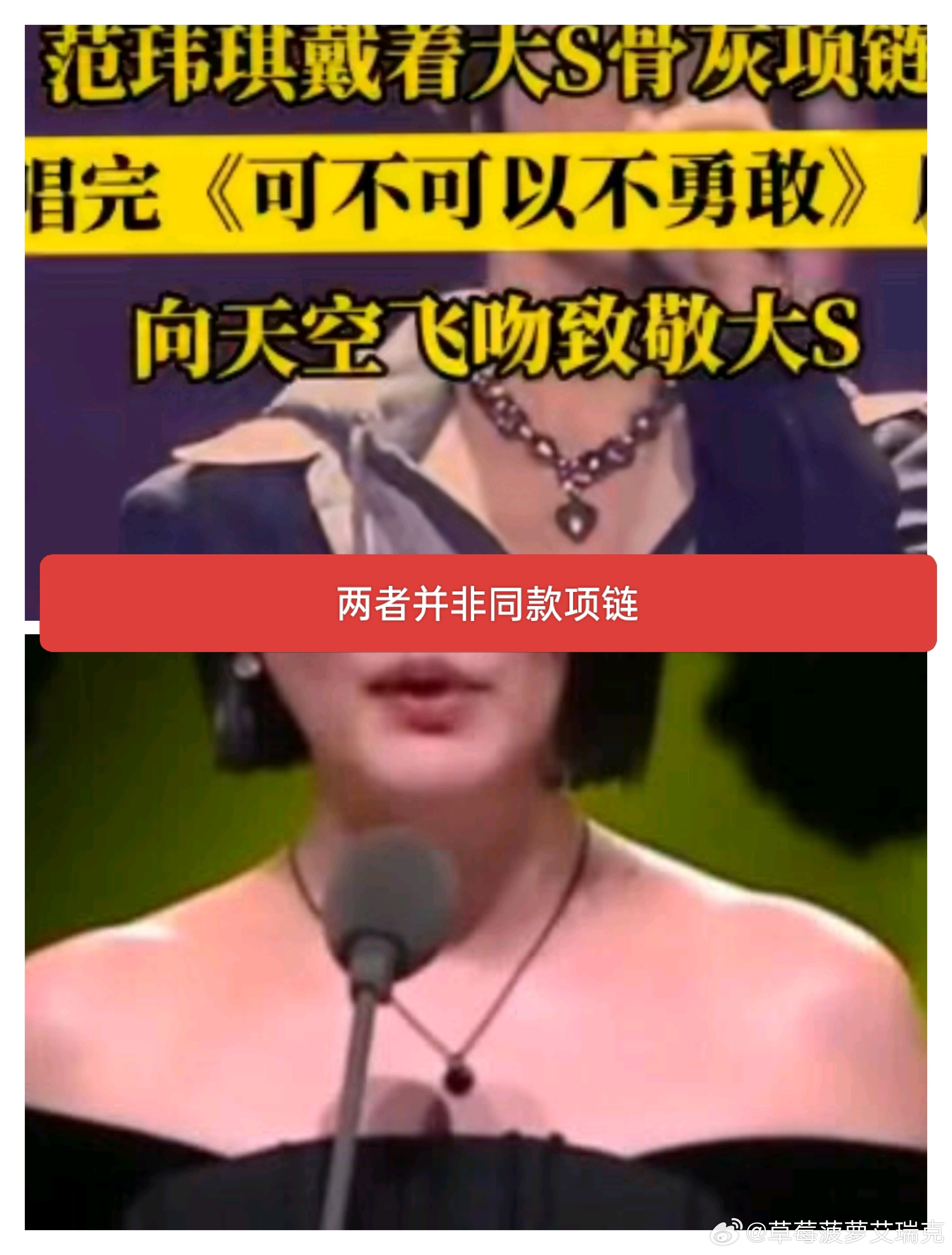 有網友指出，范瑋琪配戴的是品牌acne studio的成品項鍊，兩者的設計不同。（翻攝自微博）