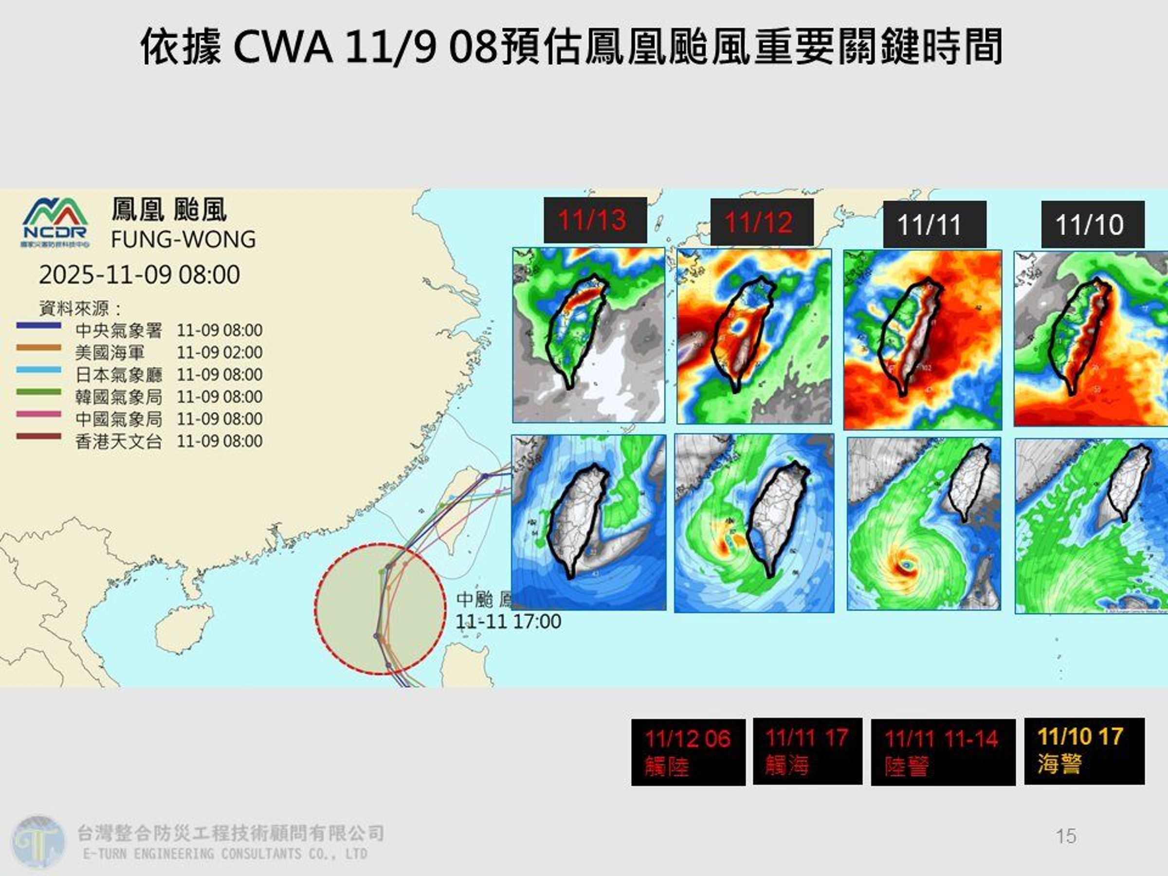 鳳凰強度預估在12日午後迅速減弱。（翻攝自臉書@賈新興）