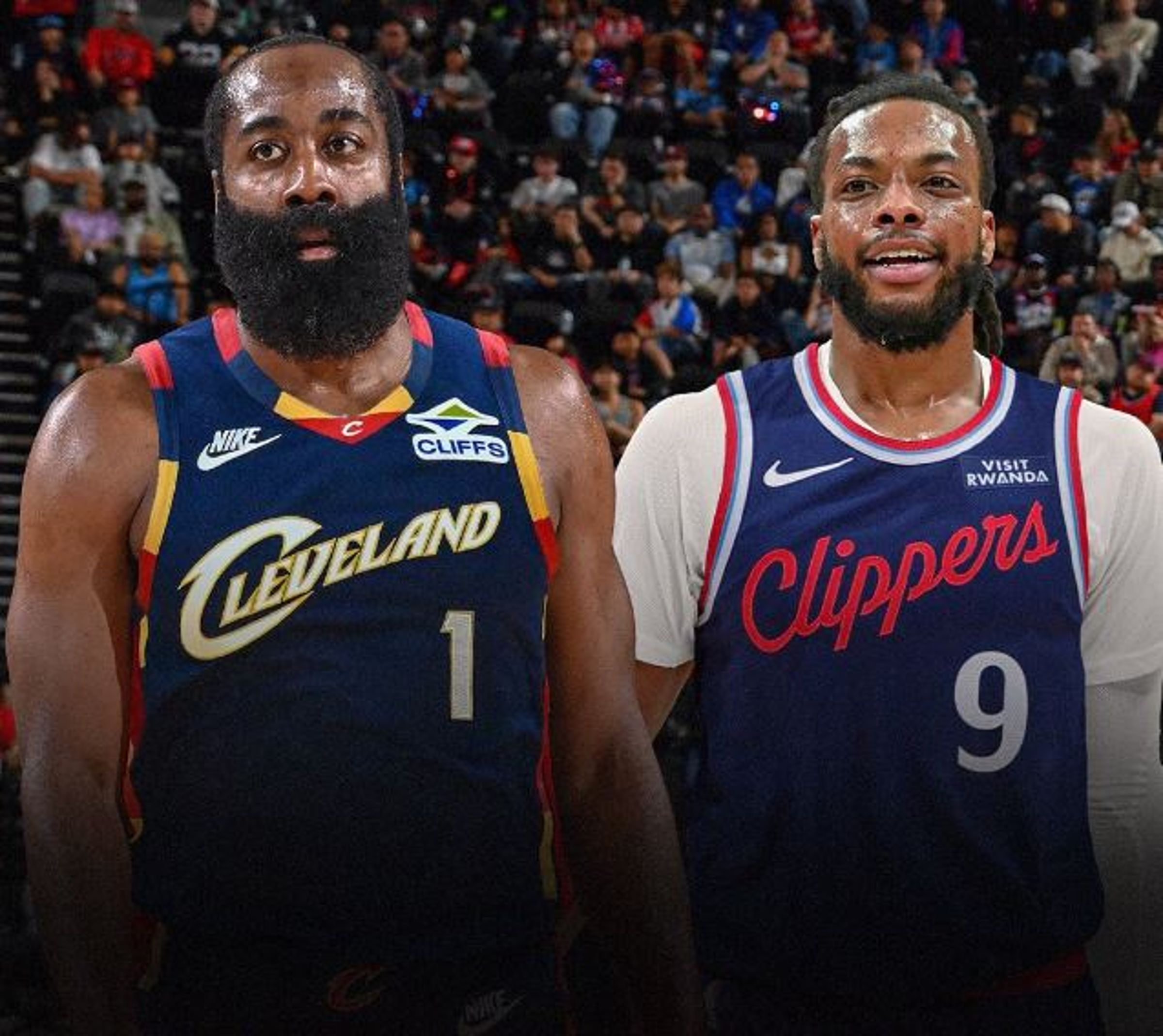 哈登(左)與加蘭德(右)互換球隊。(翻攝X@ESPN)