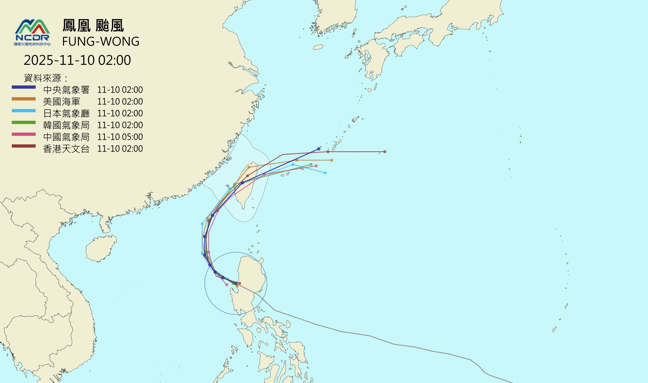各國最新官方都預測鳳凰會穿台。（翻攝自NCDR）