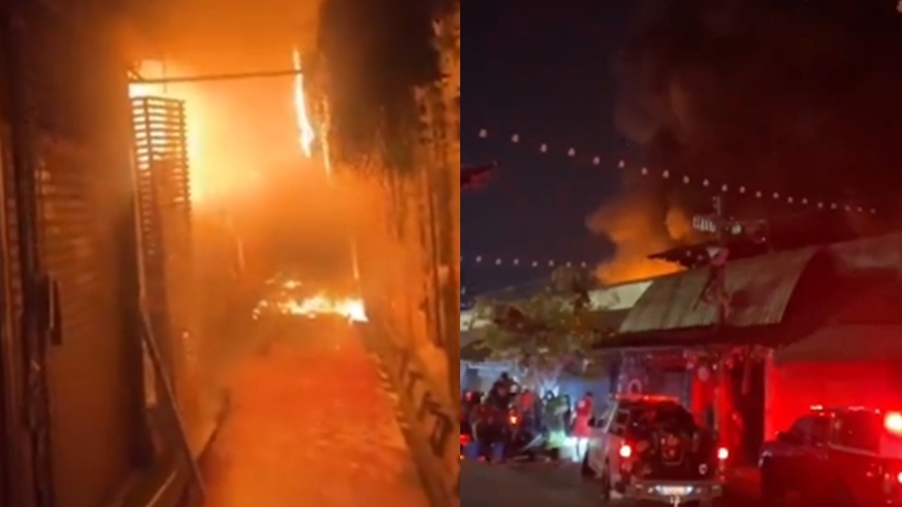 泰國恰圖恰市集深夜大火。（翻攝自@ThaiEnquirer）