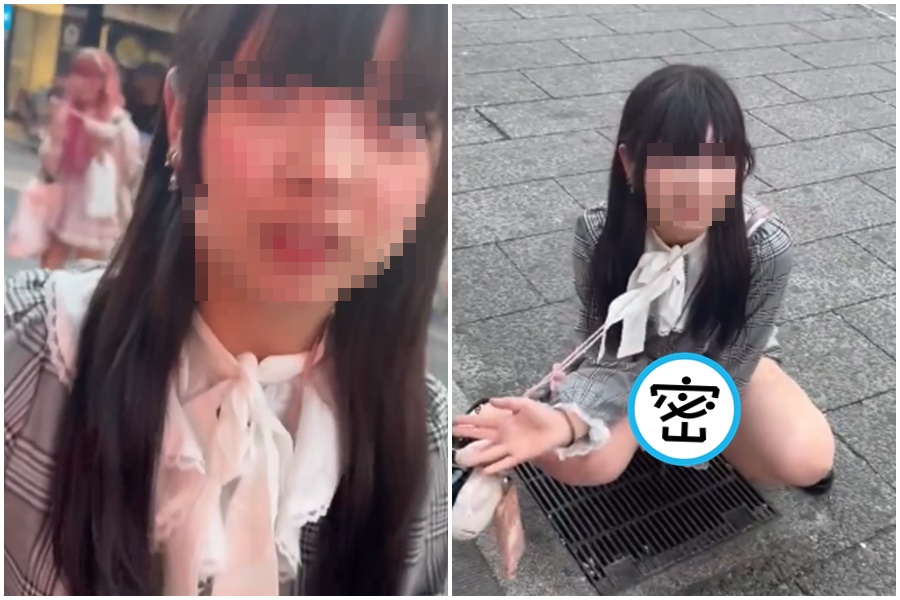 一名疑似日本正妹大膽在路邊放尿。（翻攝自Threads）