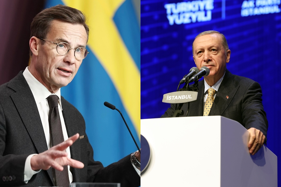 土耳其總統艾爾多安(右)終於簽字讓瑞典加入北約,左為瑞典首相克里斯特松。(翻攝自Ulf Kristersson臉書、Recep Tayyip Erdogan X)