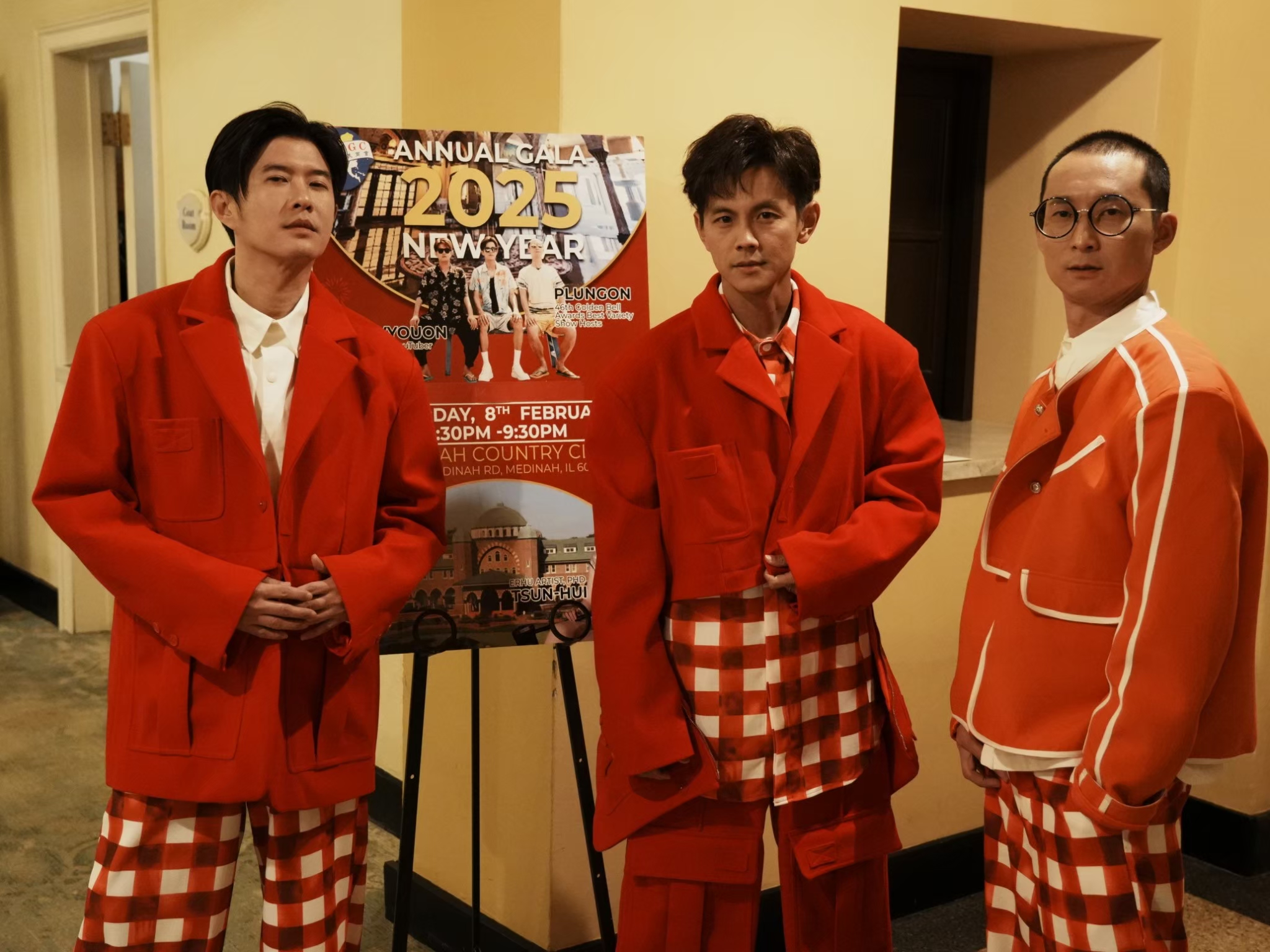 顏永烈（左起）、阿翔、浩子今年受邀到美國芝加哥登台表演。（翻攝自鬧著玩臉書）