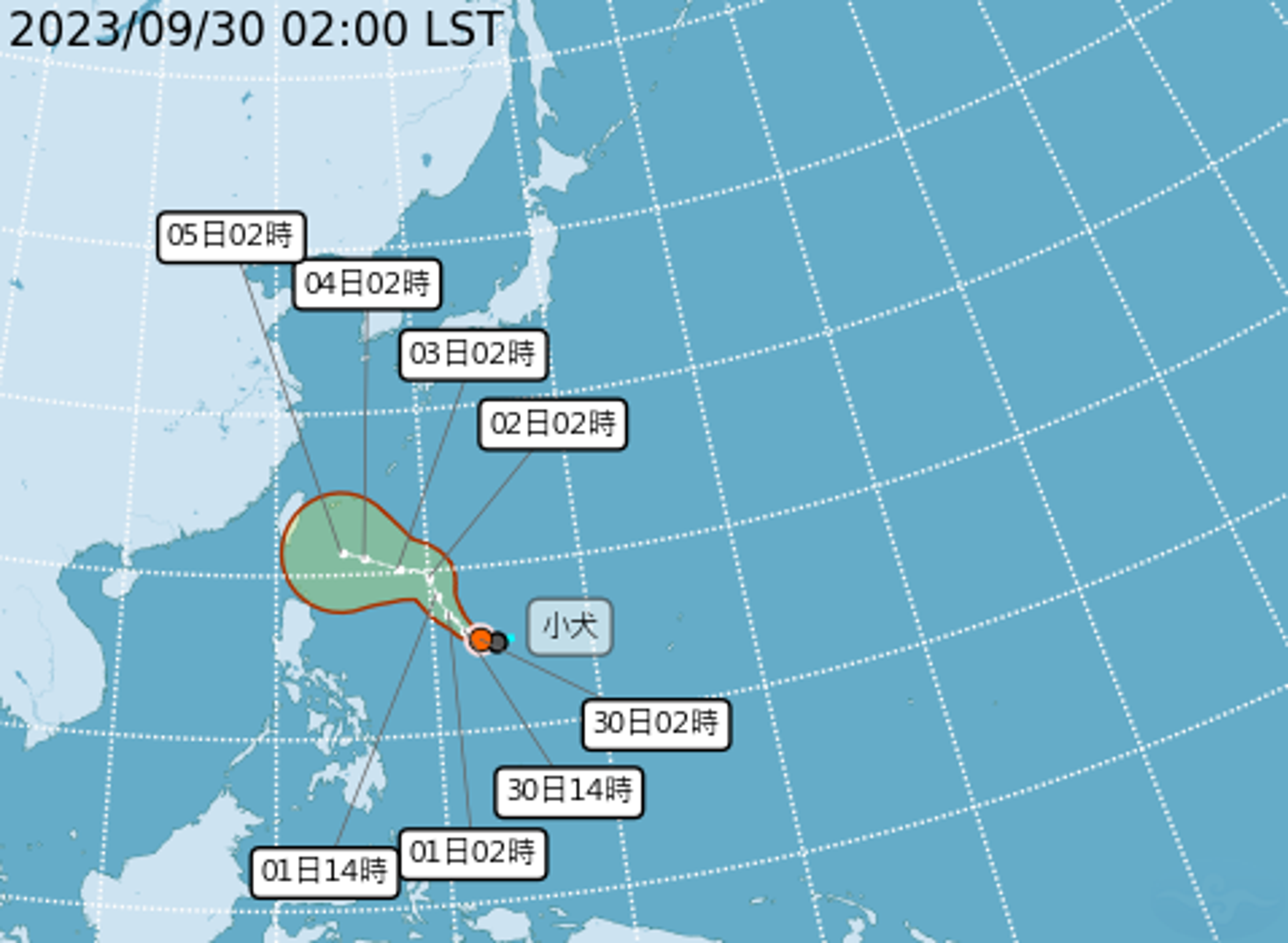 輕度颱風「小犬」今凌晨生成。(中央氣象局提供)