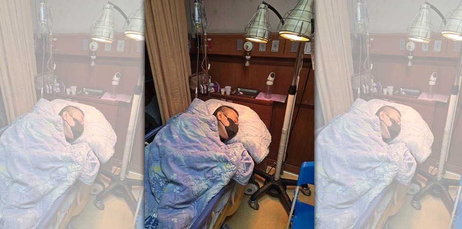 林明佐一度病危，目前在病床等候開刀中。（家屬提供）