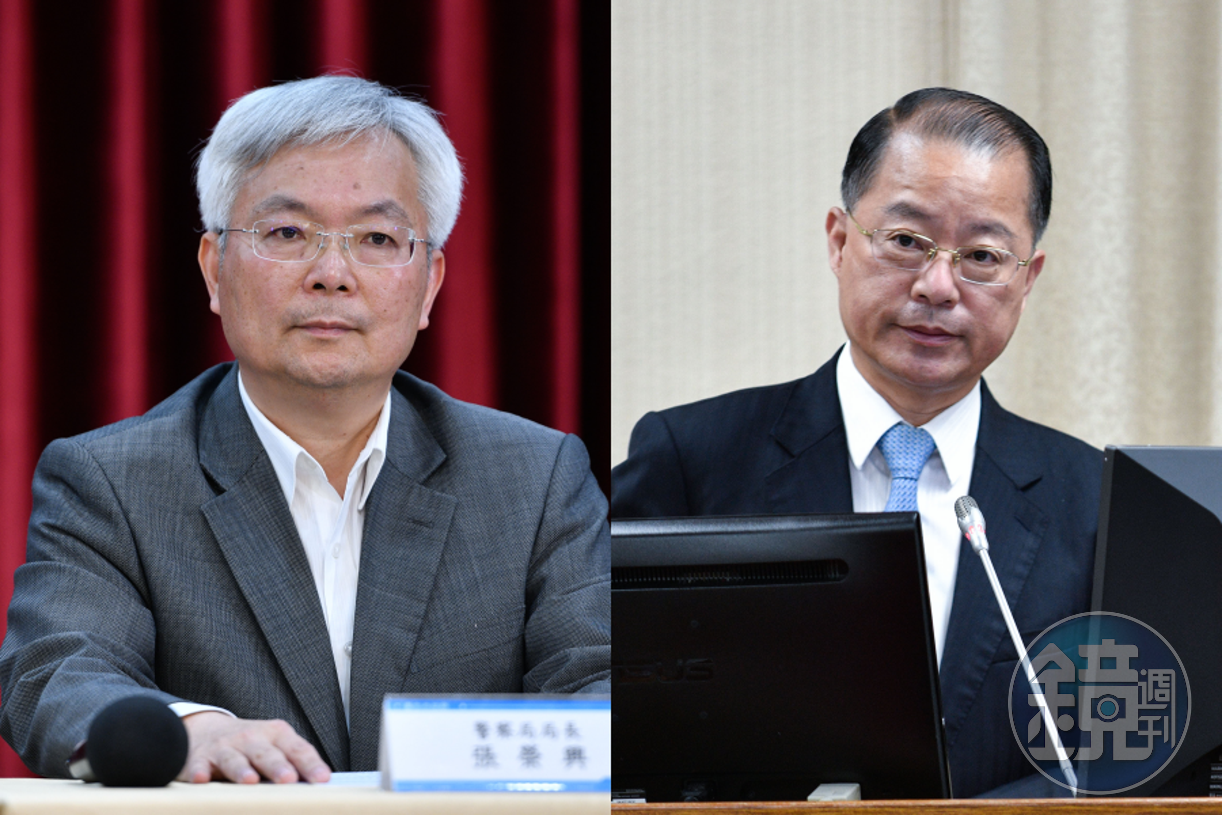 現任台北市政府警察局局長張榮興(左)陞任警政署署長,至於原署長黃明昭(右)則是轉任國安局副局長。